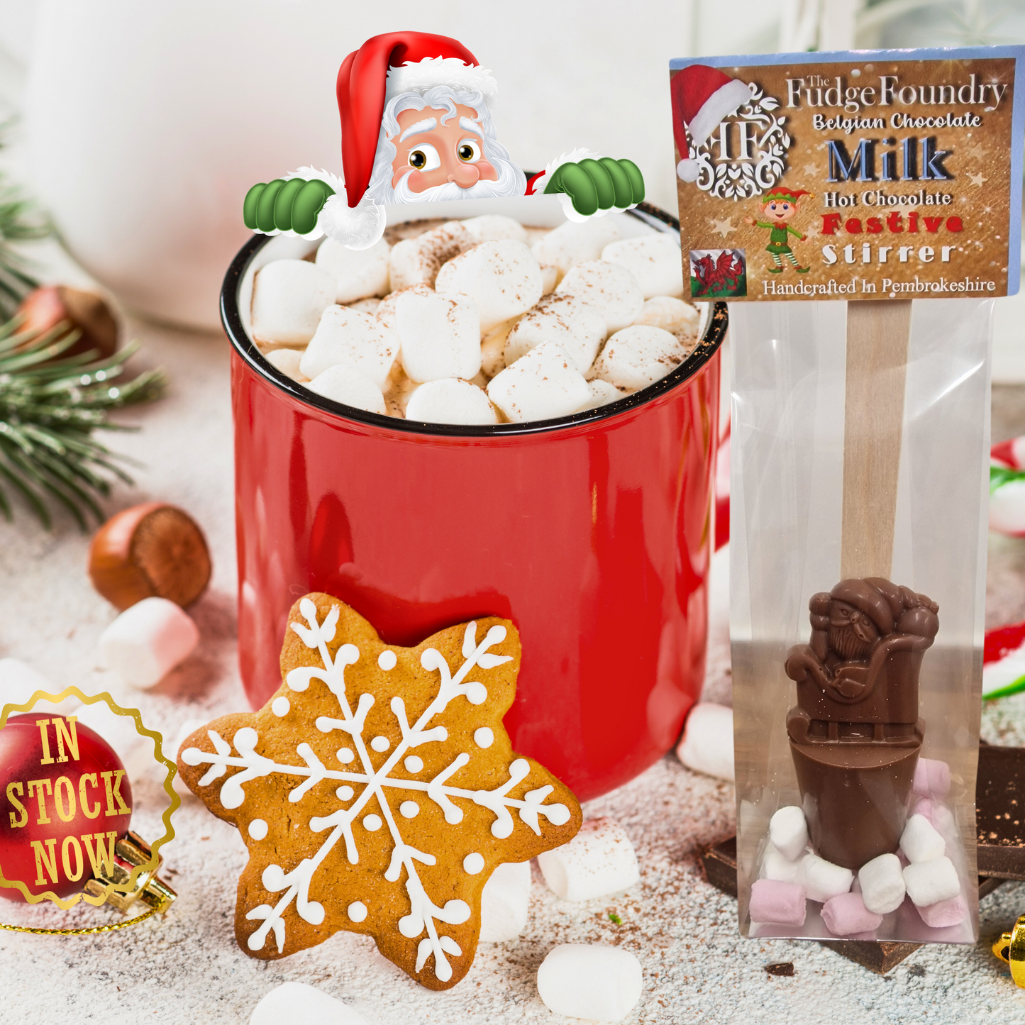 NEW!!🎄Festive⭐ BELGIAN (MILK) CHOCOLATE - HOT CHOCOLATE STIRRER with Mini Marshmallows