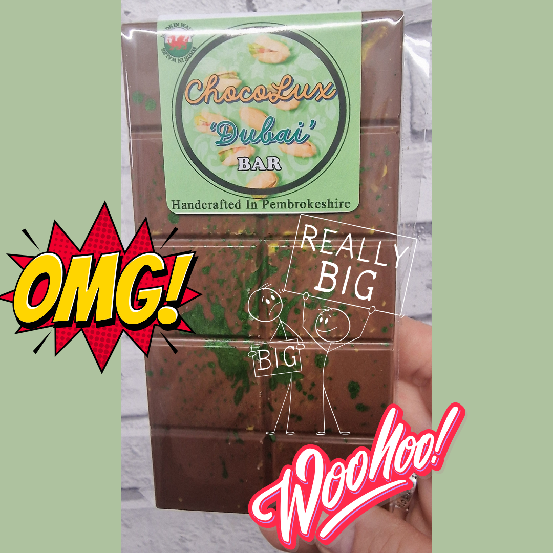 NEW! Limited Edition ChocoLux Dubai Bar- 210g – A Luxurious Pistachio & Chocolate Delight