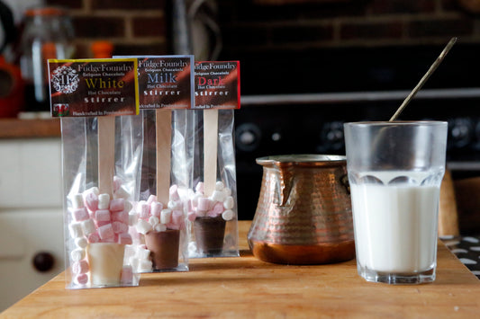 A TRIO OF BELGIAN  CHOCOLATE - HOT CHOCOLATE STIRRER with Mini Marshmallows