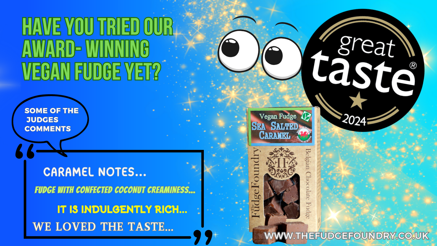 GREAT TASTE AWARD - WINNING "2024"   VEGAN SEA SALTED CARAMEL FUDGE